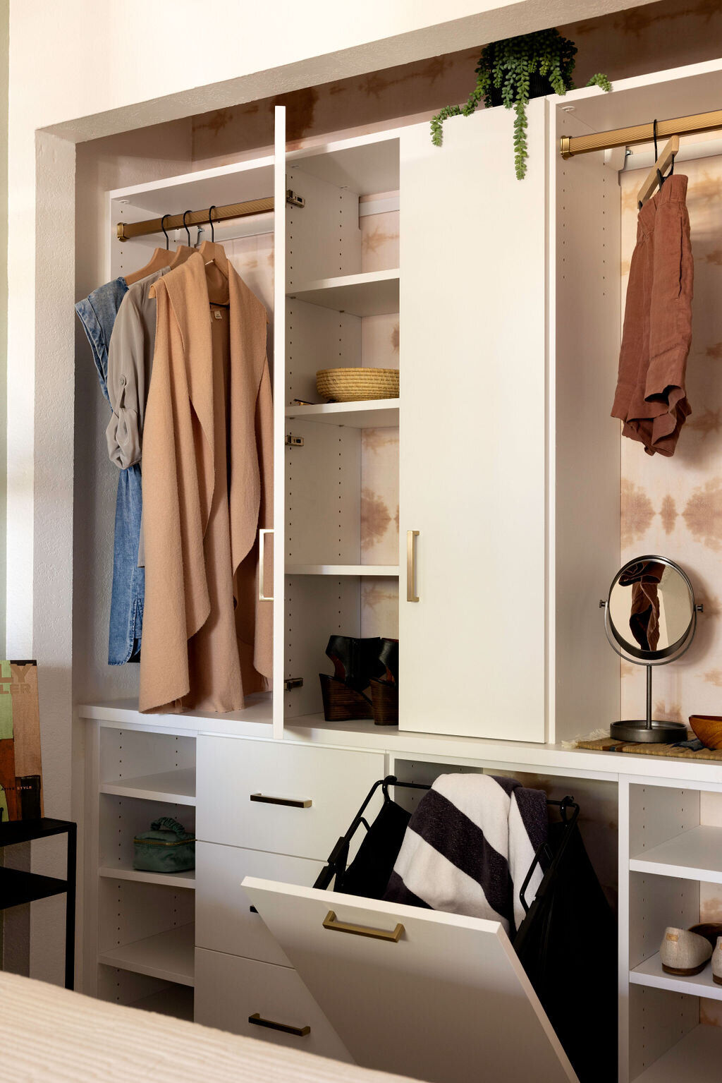 Bathroom vanity with terracotta warmth